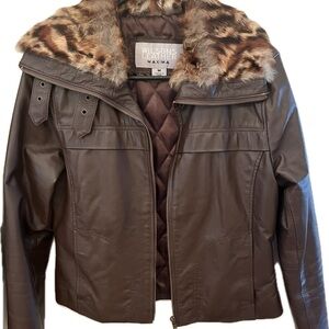 Wilsons Leather Brown Leather Jacket with Plush Fur Collar
